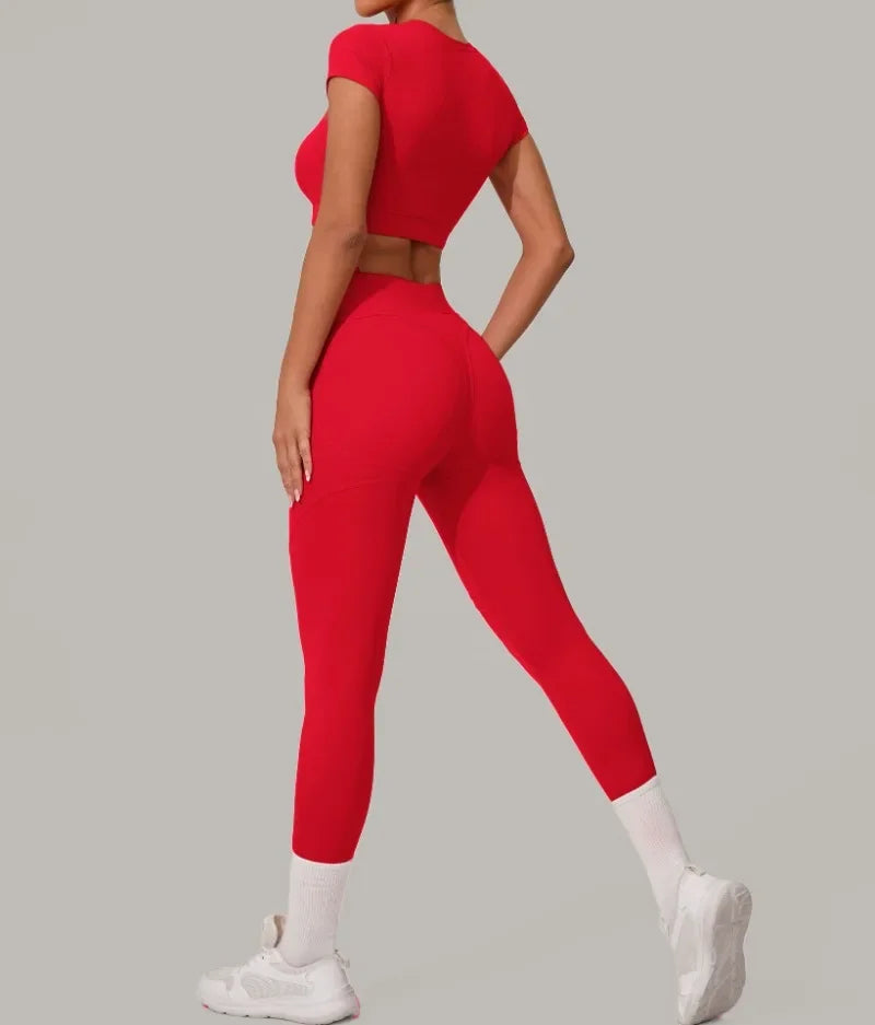 Top Manga Curta + Calça Cintura Alta Yoga – Nylon e Spandex, S ao L
