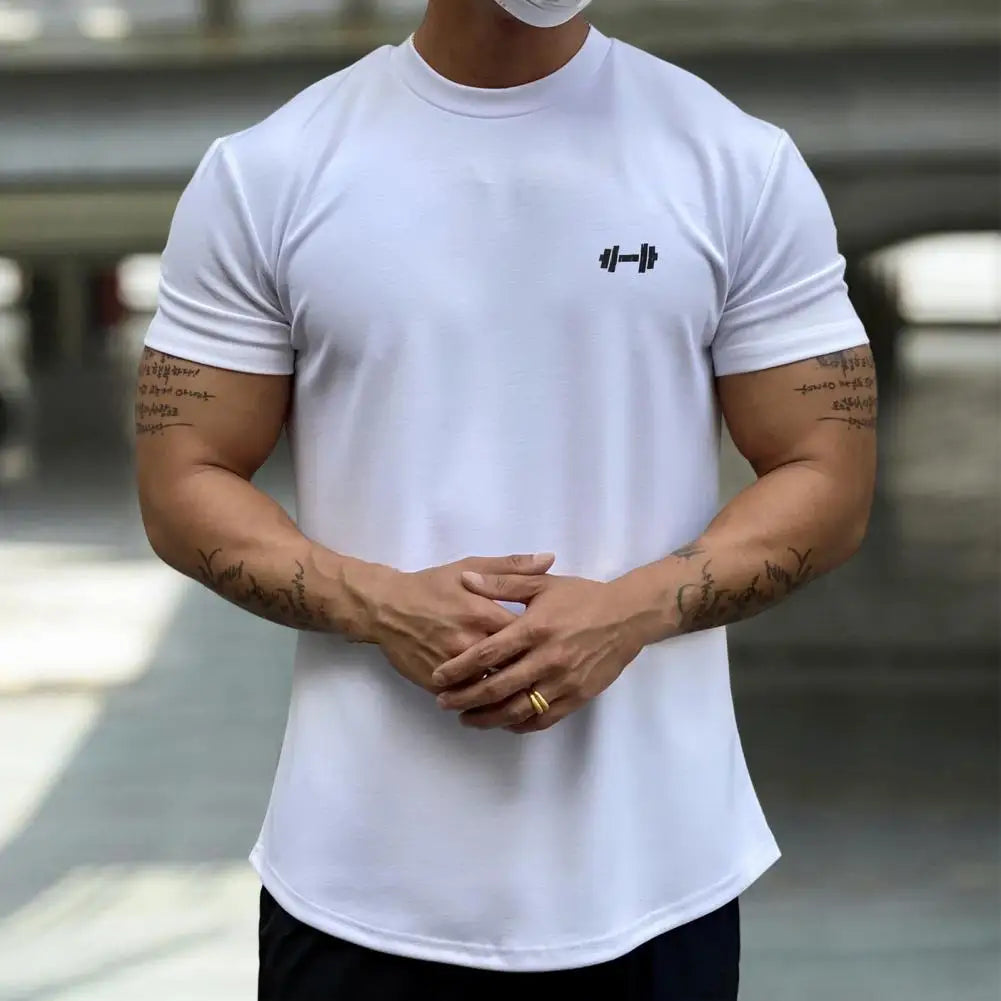 Camiseta Esportiva Masculina Fitness Larga – Algodão Dry Fit, Manga Curta