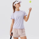 Camiseta esportiva feminina de verão para tênis, ginástica, corrida, treinamento físico, golfe, ioga, secagem rápida e respirável