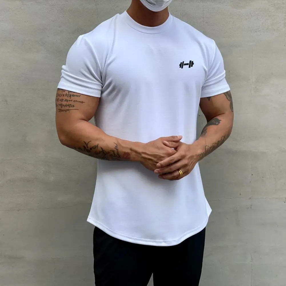 Camiseta Esportiva Masculina Fitness Larga – Algodão Dry Fit, Manga Curta