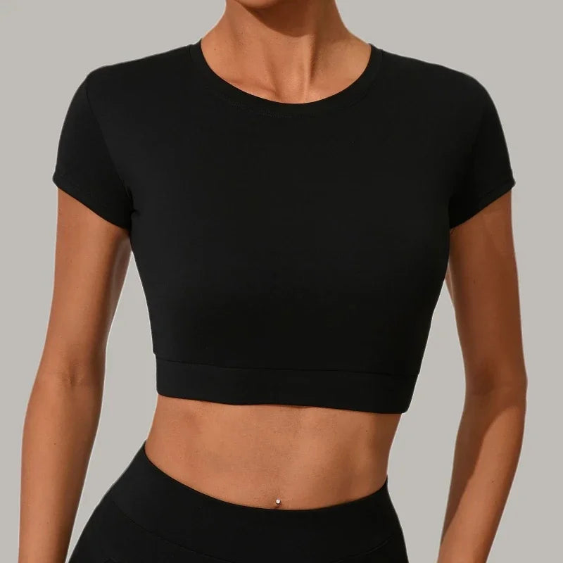 Top Manga Curta + Calça Cintura Alta Yoga – Nylon e Spandex, S ao L