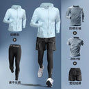 Conjuntos para homens para treino e corrida - material de seda gelada de verão Secagem rápida Resistente aos raios UV Proteção solar para atividades ao ar livre Roupas de qualidade 5 peças