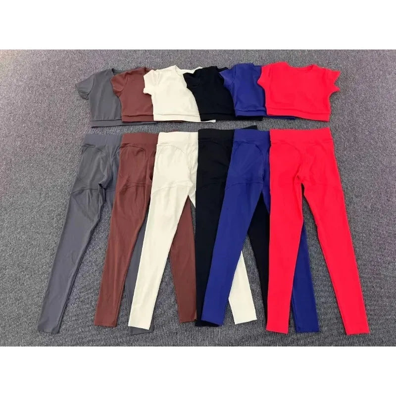 Top Manga Curta + Calça Cintura Alta Yoga – Nylon e Spandex, S ao L