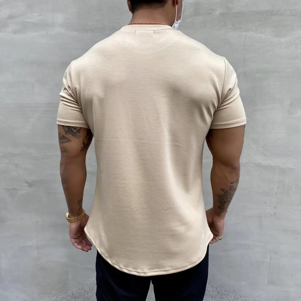 Camiseta Esportiva Masculina Fitness Larga – Algodão Dry Fit, Manga Curta