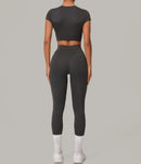 Top de manga curta Calças sem acolchoamento Cintura alta Calças que realçam os quadris - para atividades ao ar livre