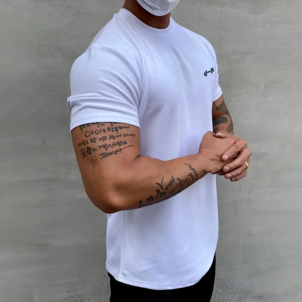 Camiseta Esportiva Masculina Fitness Larga – Algodão Dry Fit, Manga Curta