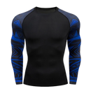 Camiseta masculina com gola redonda e mangas compridas para musculação de secagem rápida, compressão esportiva