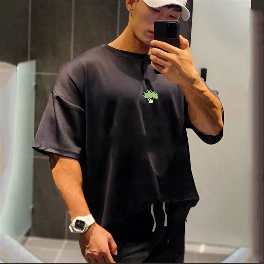 Camiseta de Academia Masculina Folgada com Estampa – Algodão e Poliéster, M ao XXXL