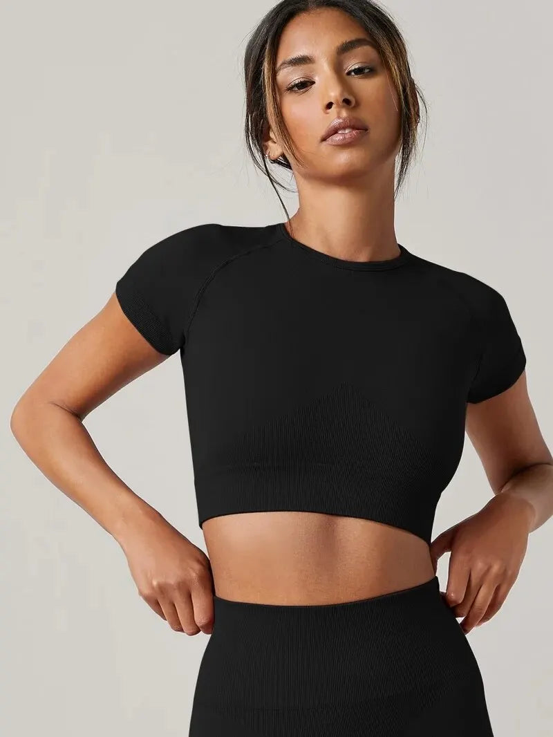 Top de Treino Slim Sem Decote – Nylon Sem Costura, Respirável, Yoga