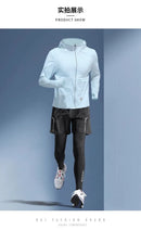 Conjuntos para homens para treino e corrida - material de seda gelada de verão Secagem rápida Resistente aos raios UV Proteção solar para atividades ao ar livre Roupas de qualidade 5 peças