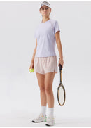 Camiseta esportiva feminina de verão para tênis, ginástica, corrida, treinamento físico, golfe, ioga, secagem rápida e respirável