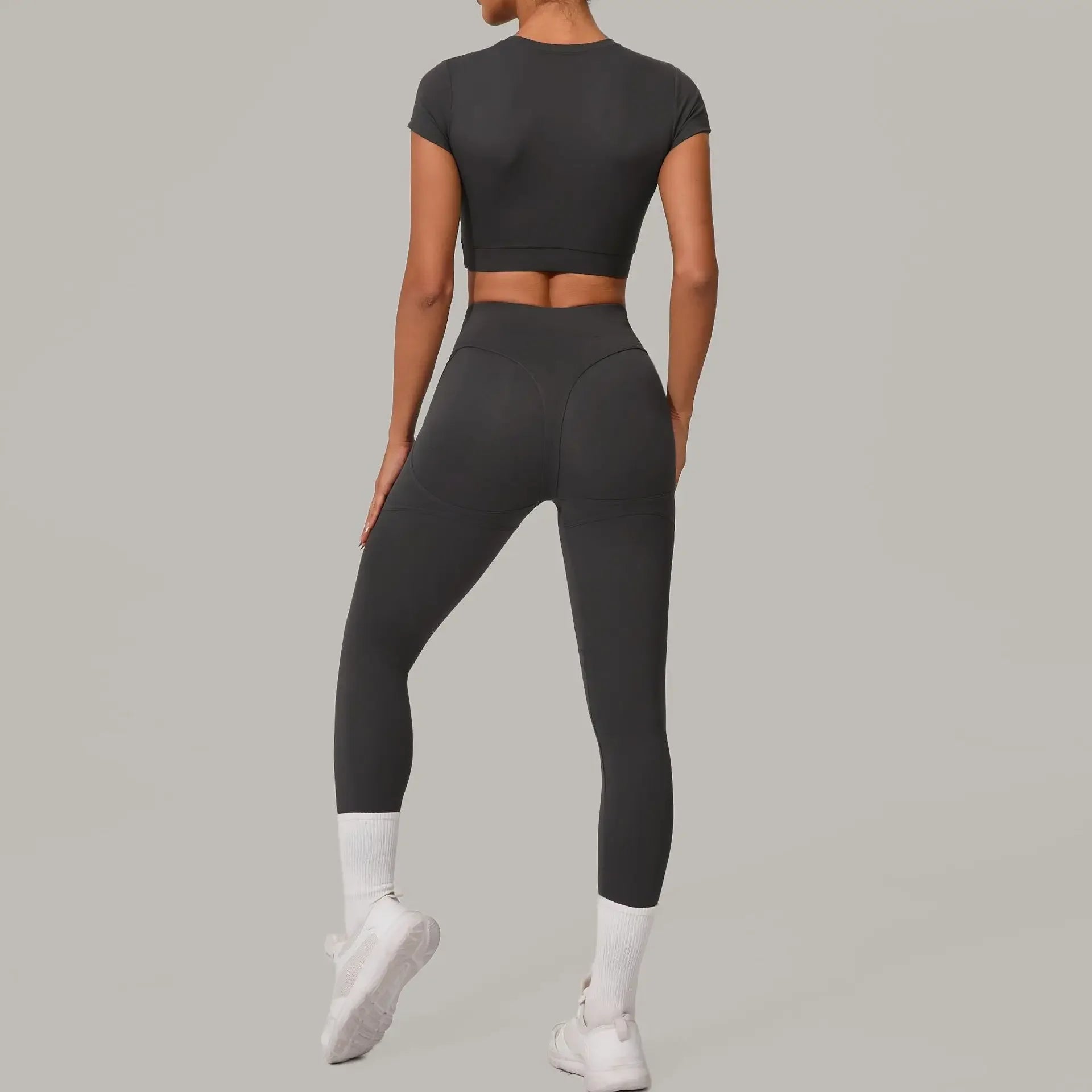 Top Manga Curta + Calça Cintura Alta Yoga – Nylon e Spandex, S ao L