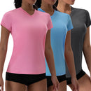 Top esportivo com decote em V e pregas, manga curta, solto, cor sólida, para corrida e exercício físico, 5 cores, roupa de ginástica