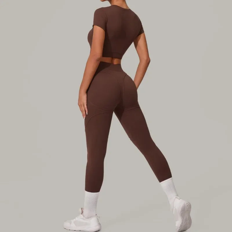 Top Manga Curta + Calça Cintura Alta Yoga – Nylon e Spandex, S ao L