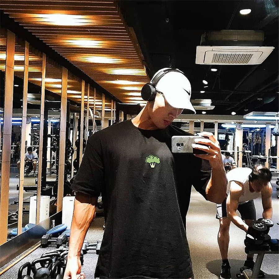 Camiseta de Academia Masculina Folgada com Estampa – Algodão e Poliéster, M ao XXXL