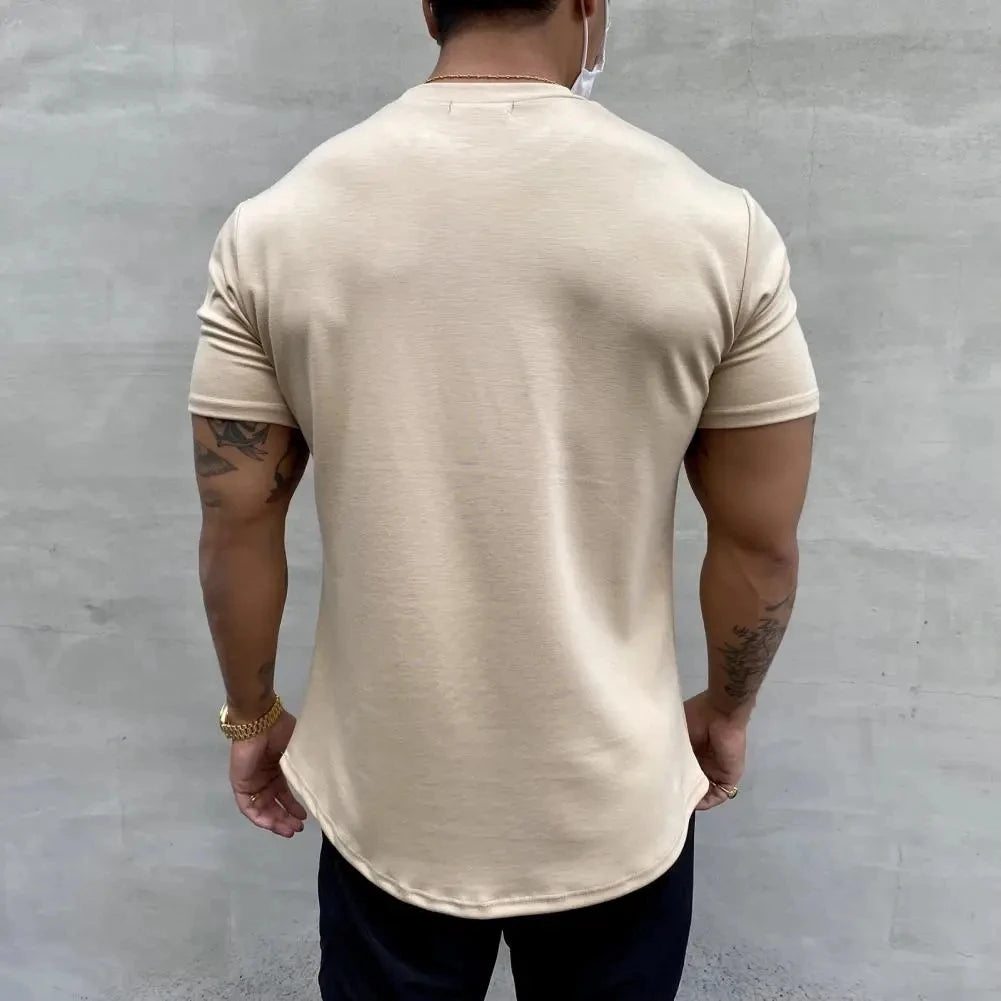 Camiseta Esportiva Masculina Fitness Larga – Algodão Dry Fit, Manga Curta