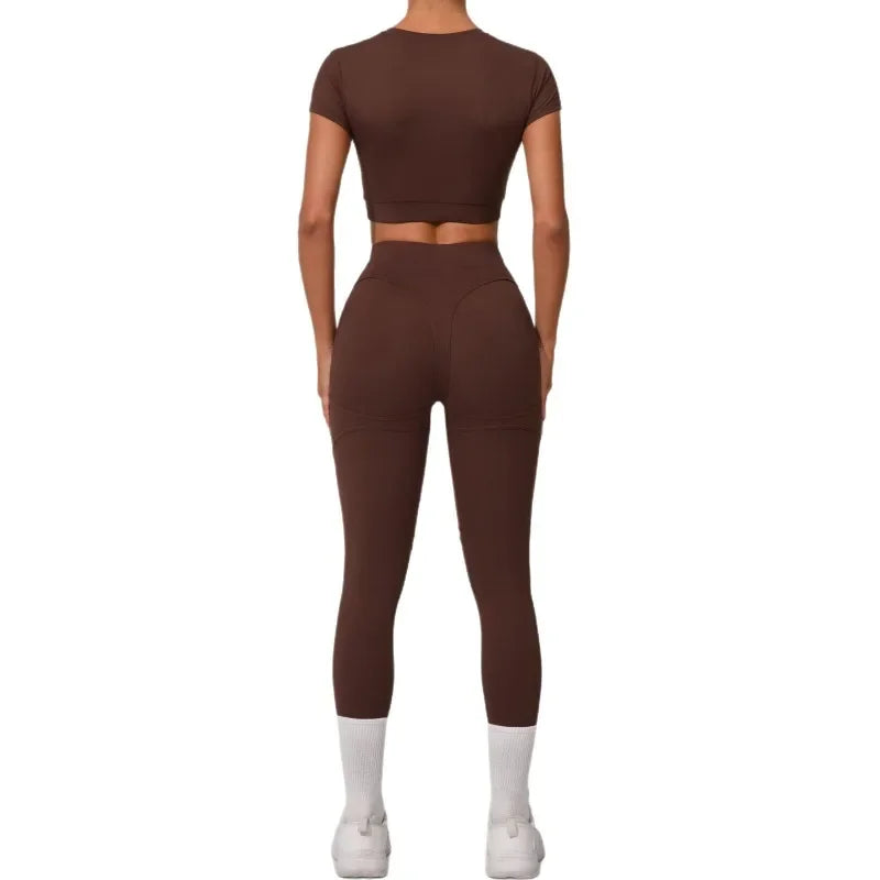 Top Manga Curta + Calça Cintura Alta Yoga – Nylon e Spandex, S ao L
