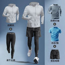 Conjuntos para homens para treino e corrida - material de seda gelada de verão Secagem rápida Resistente aos raios UV Proteção solar para atividades ao ar livre Roupas de qualidade 5 peças
