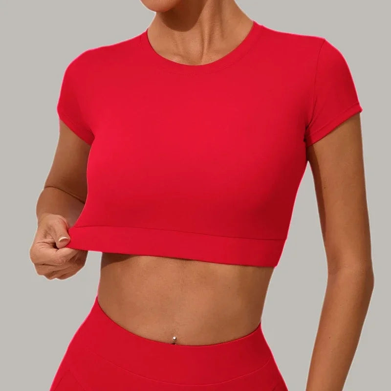 Top Manga Curta + Calça Cintura Alta Yoga – Nylon e Spandex, S ao L