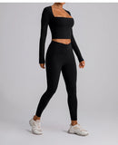 Camisas de manga comprida e decote quadrado para mulheres Tops de ioga Top de treino