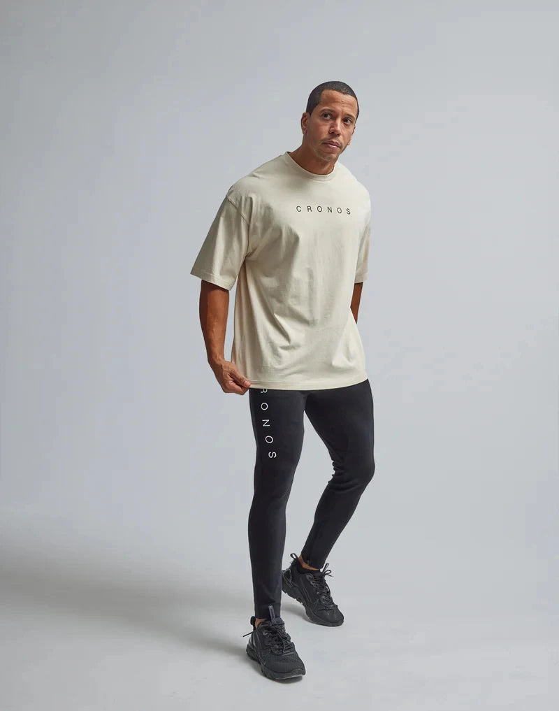Camiseta Masculina Oversized Folgada de Algodão – Estampa Lettering, Fitness