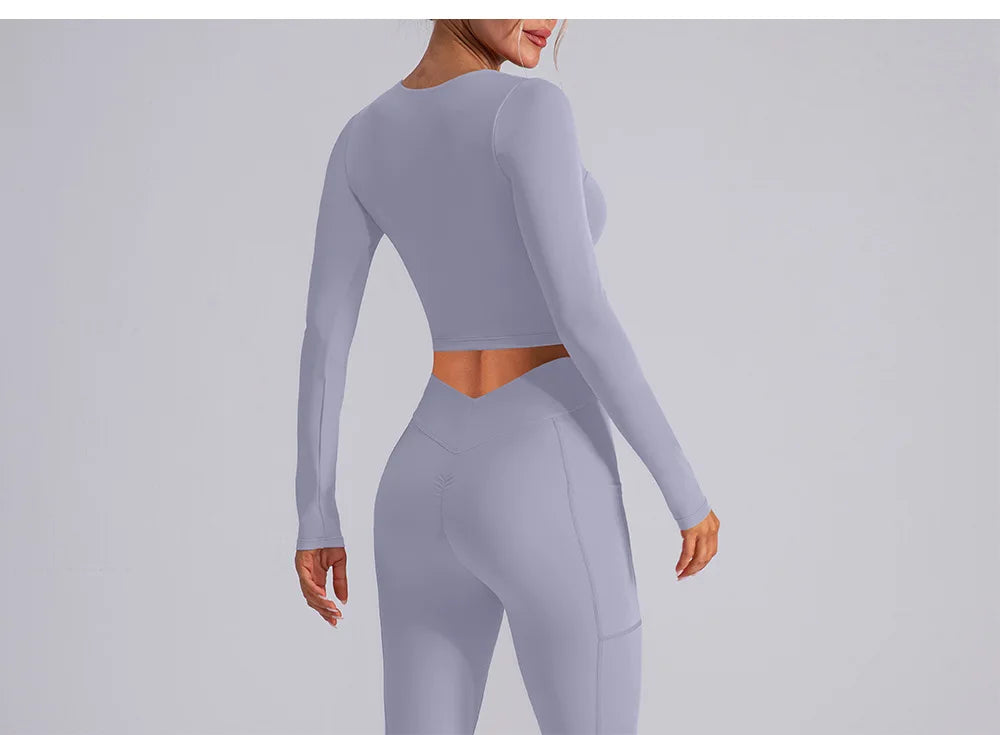 Camisa Manga Longa Decote Quadrado para Yoga – Nylon e Spandex Sem Costura, S ao XL