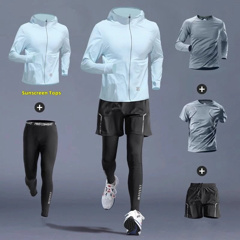 Conjunto Masculino 5 Peças para Corrida – Seda Gelada, Proteção UV, M ao 3XL