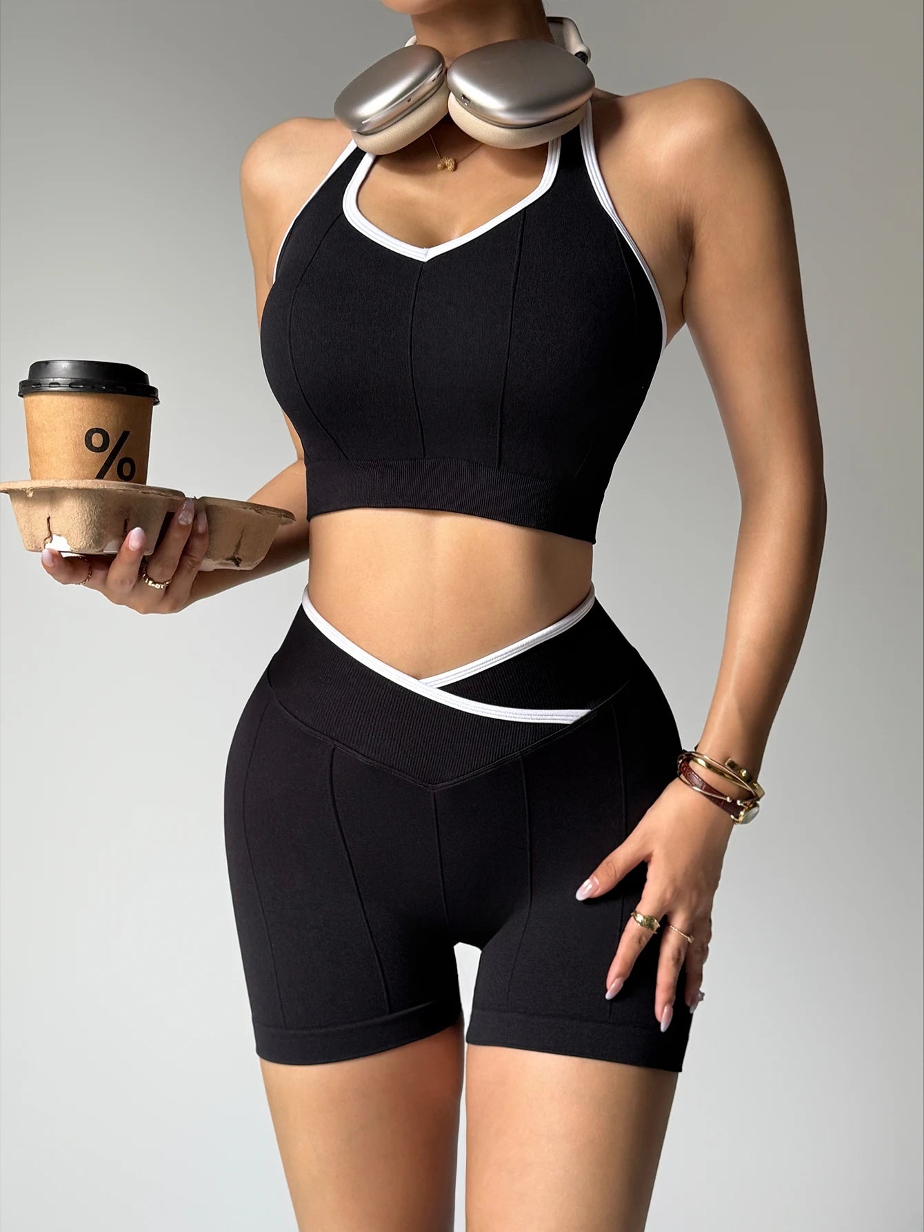 Conjunto 2 Peças Feminino para Yoga – Nylon Sem Costura, Respirável