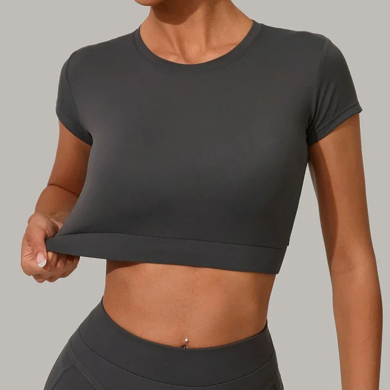 Top Manga Curta + Calça Cintura Alta Yoga – Nylon e Spandex, S ao L