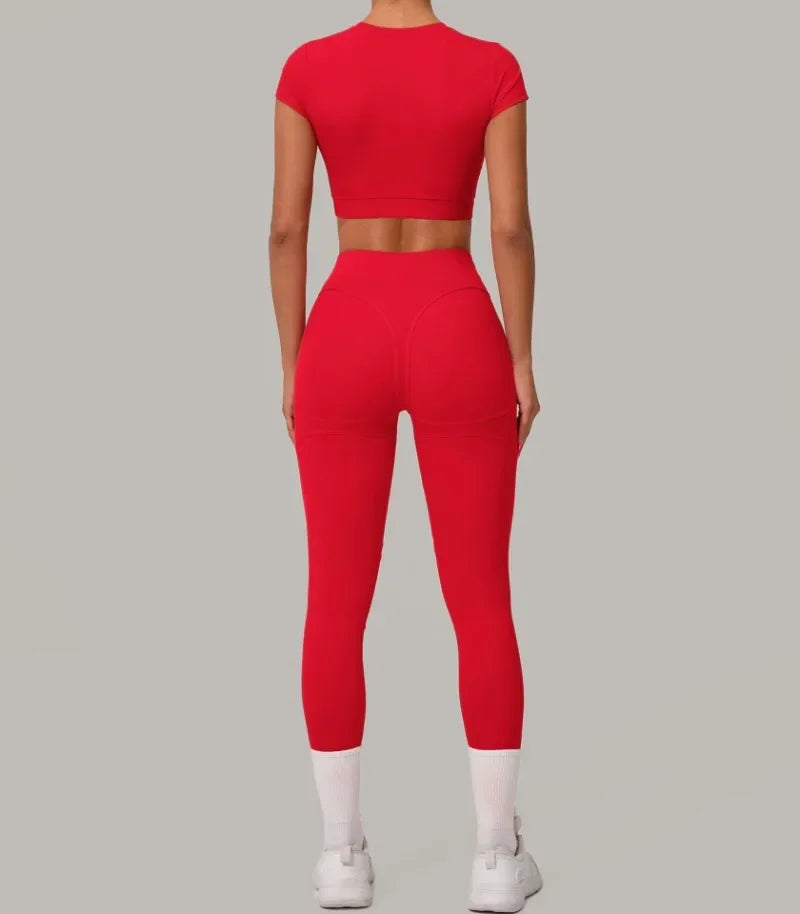 Top Manga Curta + Calça Cintura Alta Yoga – Nylon e Spandex, S ao L