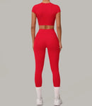 Top de manga curta Calças sem acolchoamento Cintura alta Calças que realçam os quadris - para atividades ao ar livre