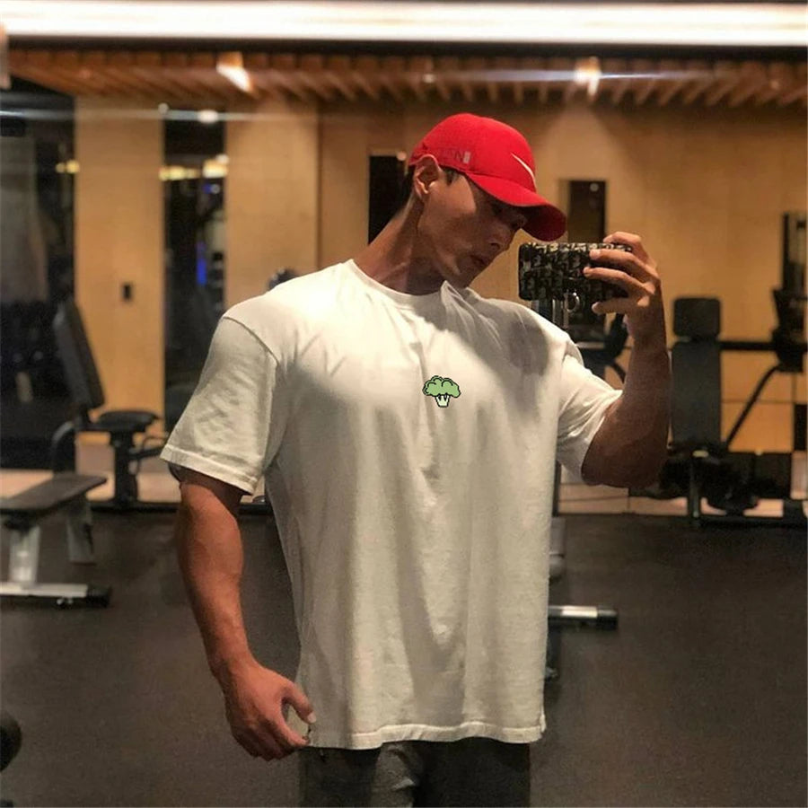 Camiseta de Academia Masculina Folgada com Estampa – Algodão e Poliéster, M ao XXXL