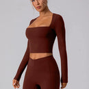 Camisas de manga comprida e decote quadrado para mulheres Tops de ioga Top de treino