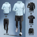 Conjuntos para homens para treino e corrida - material de seda gelada de verão Secagem rápida Resistente aos raios UV Proteção solar para atividades ao ar livre Roupas de qualidade 5 peças