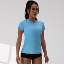 Top esportivo com decote em V e pregas, manga curta, solto, cor sólida, para corrida e exercício físico, 5 cores, roupa de ginástica