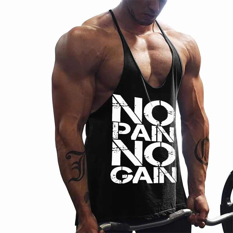 Regata "No Pain No Gain" para Academia – Poliéster 3D Print, XS ao 6XL
