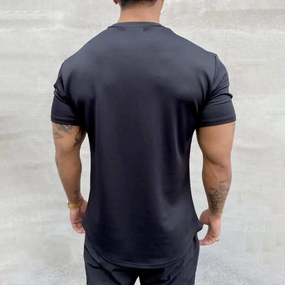 Camiseta Esportiva Masculina Fitness Larga – Algodão Dry Fit, Manga Curta