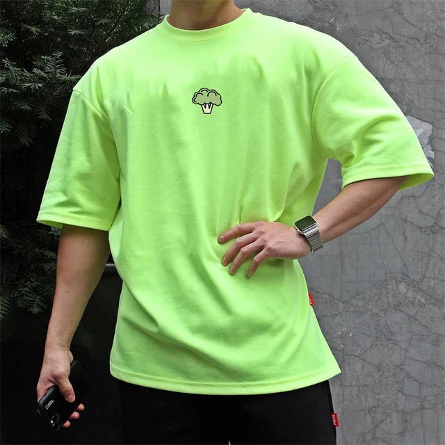 Camiseta de Academia Masculina Folgada com Estampa – Algodão e Poliéster, M ao XXXL