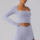 Camisas de manga comprida e decote quadrado para mulheres Tops de ioga Top de treino