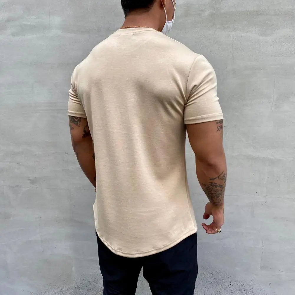 Camiseta Esportiva Masculina Fitness Larga – Algodão Dry Fit, Manga Curta