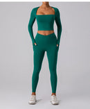 Camisas de manga comprida e decote quadrado para mulheres Tops de ioga Top de treino