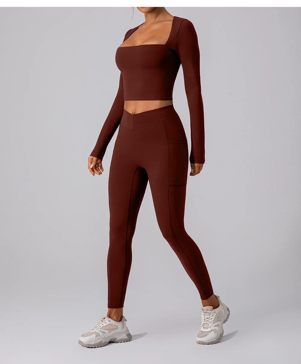 Camisa Manga Longa Decote Quadrado para Yoga – Nylon e Spandex Sem Costura, S ao XL